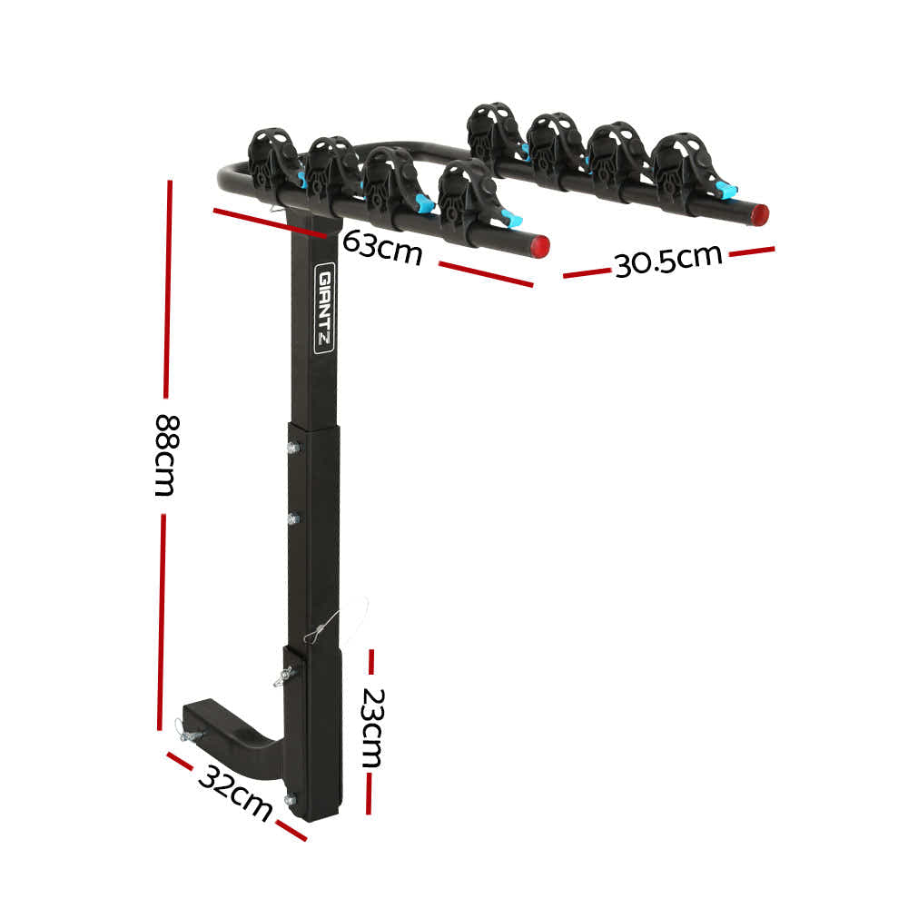 DS NA Bike Carrier 4 Bicycle Car Rear Rack Hitch Mount 2" Towbar Foldable Steel