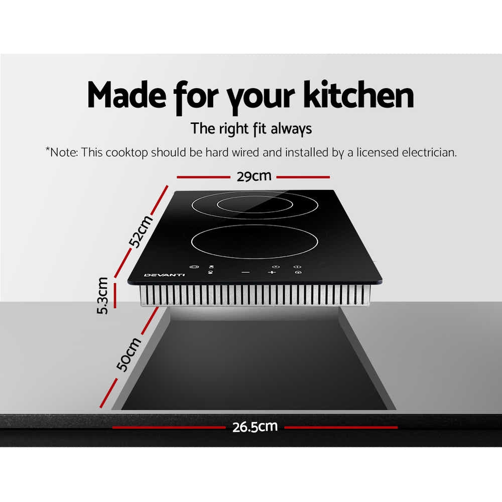 DS NA Electric Ceramic Cooktop 30cm Kitchen Cook Top Hob Touch Control 3-Zone
