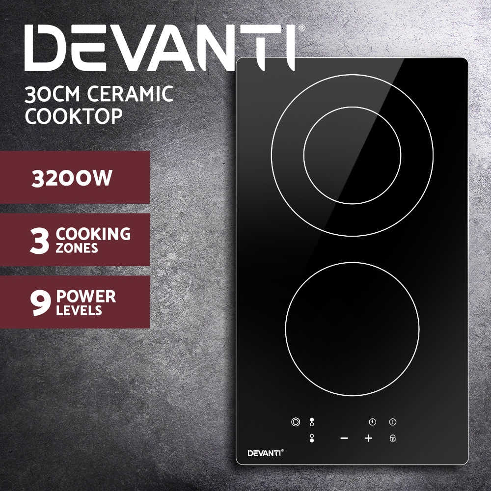 DS NA Electric Ceramic Cooktop 30cm Kitchen Cook Top Hob Touch Control 3-Zone