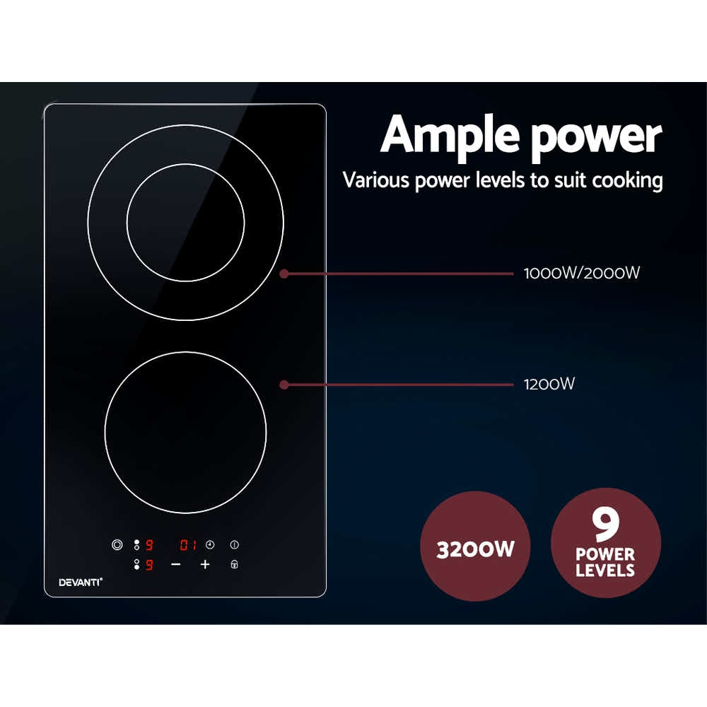 DS NA Electric Ceramic Cooktop 30cm Kitchen Cook Top Hob Touch Control 3-Zone
