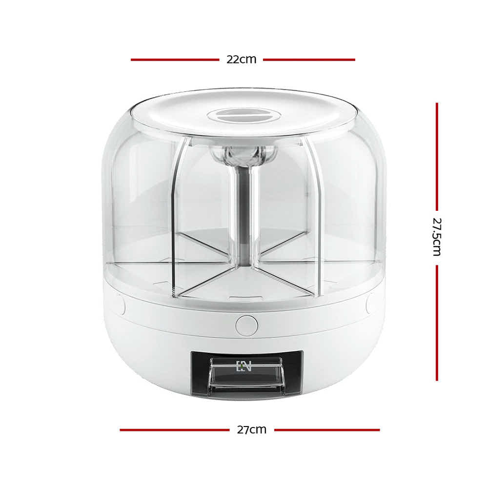 DS NA 6-In-1 Cereal Dispenser Rotating Grain 10KG Rice Storage Dry Food Box