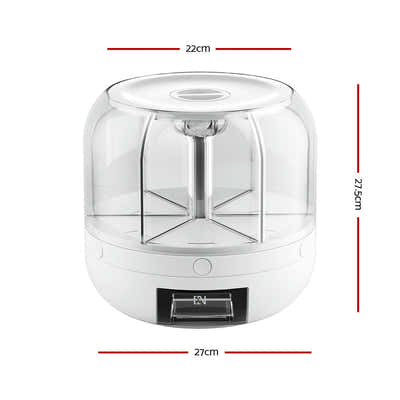 DS NA 6-In-1 Cereal Dispenser Rotating Grain 10KG Rice Storage Dry Food Box
