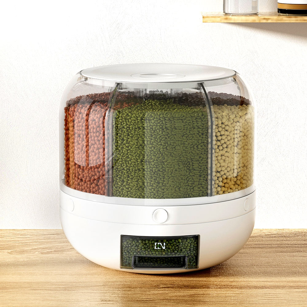 DS NA 6-In-1 Cereal Dispenser Rotating Grain 10KG Rice Storage Dry Food Box