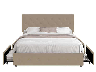 Norian Metal Storage Bed Frame PU Double Beige
