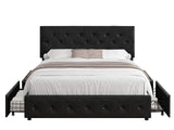 Norian Metal Storage Bed Frame PU Double Black