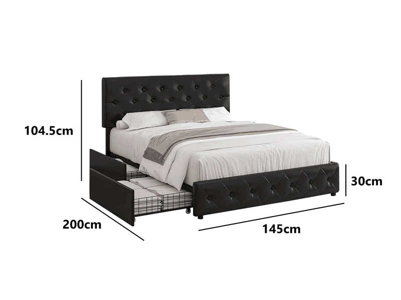 Norian Metal Storage Bed Frame PU Double Black
