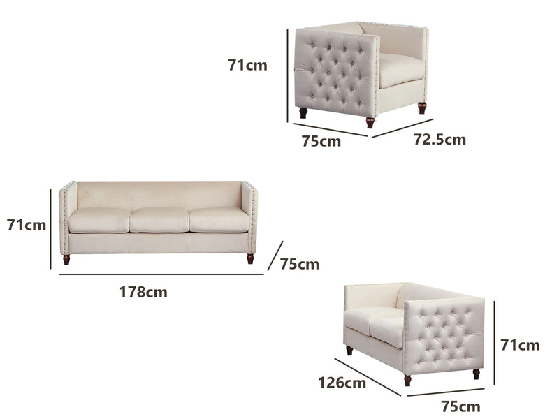 Abbey Sectional Sofa Set - Velvet Beige