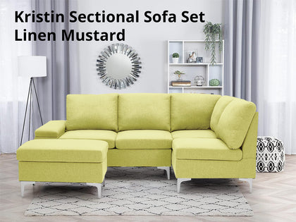 Kristin Sectional Sofa Set Linen Mustard