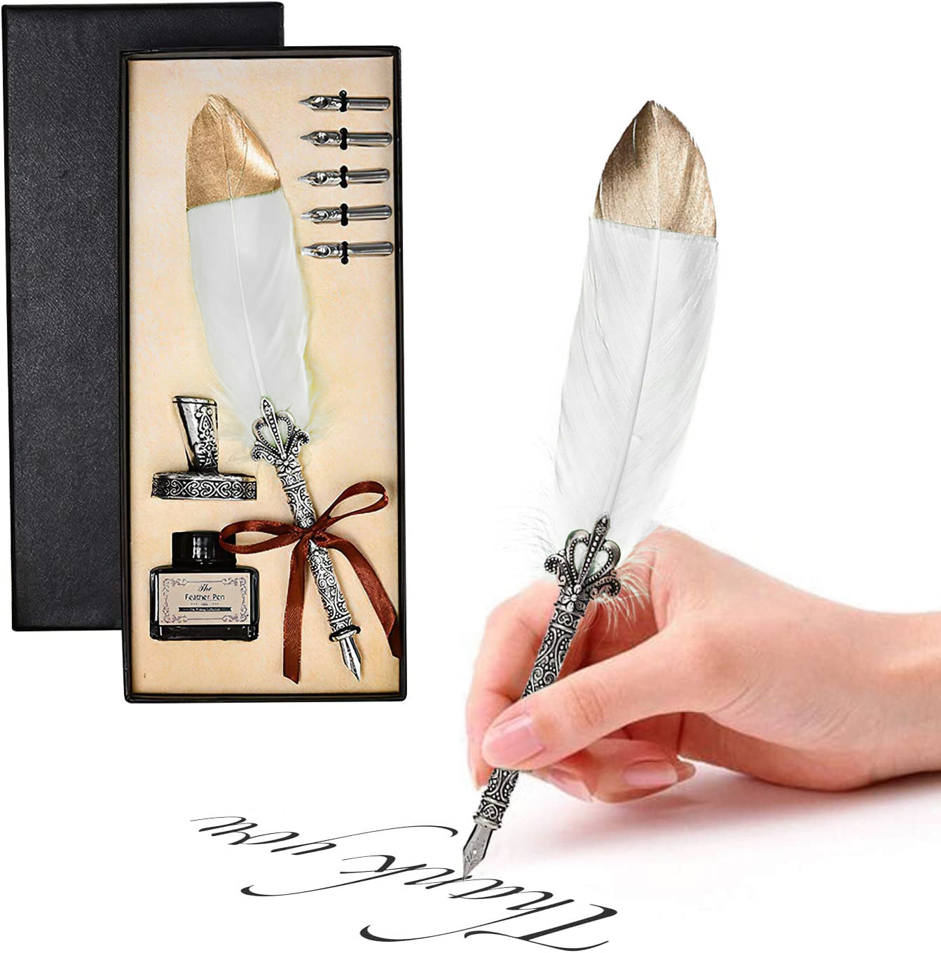 DS BS Vintage Feather Quill Pen with Ink Set