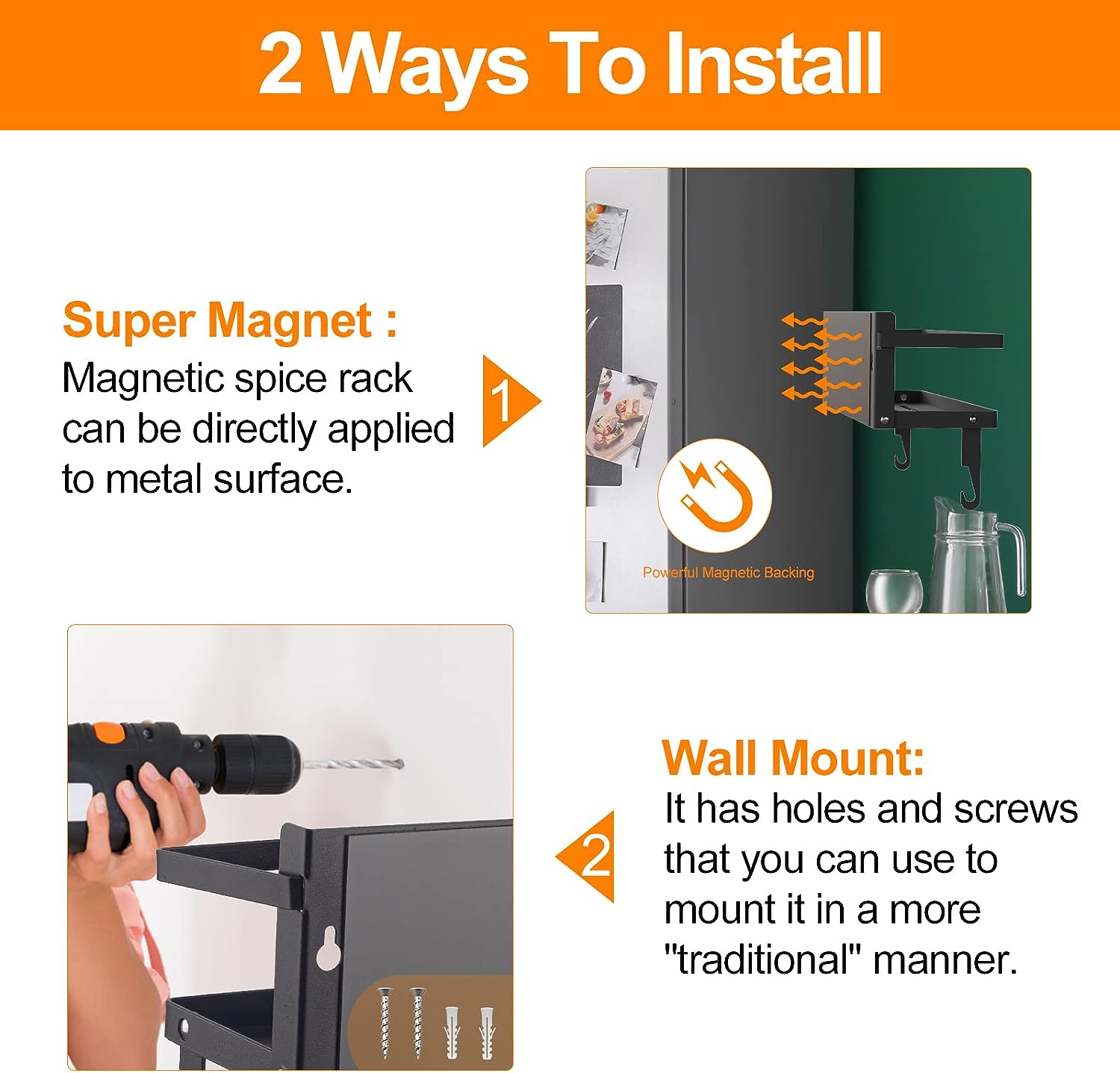 DS BS 2 in 1 Magnetic Spice Rack with Hooks