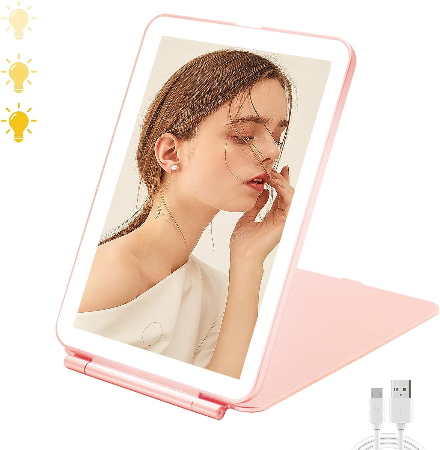 DS BS Travel Mirror Rechargeable Makeup Mirrors-Pink
