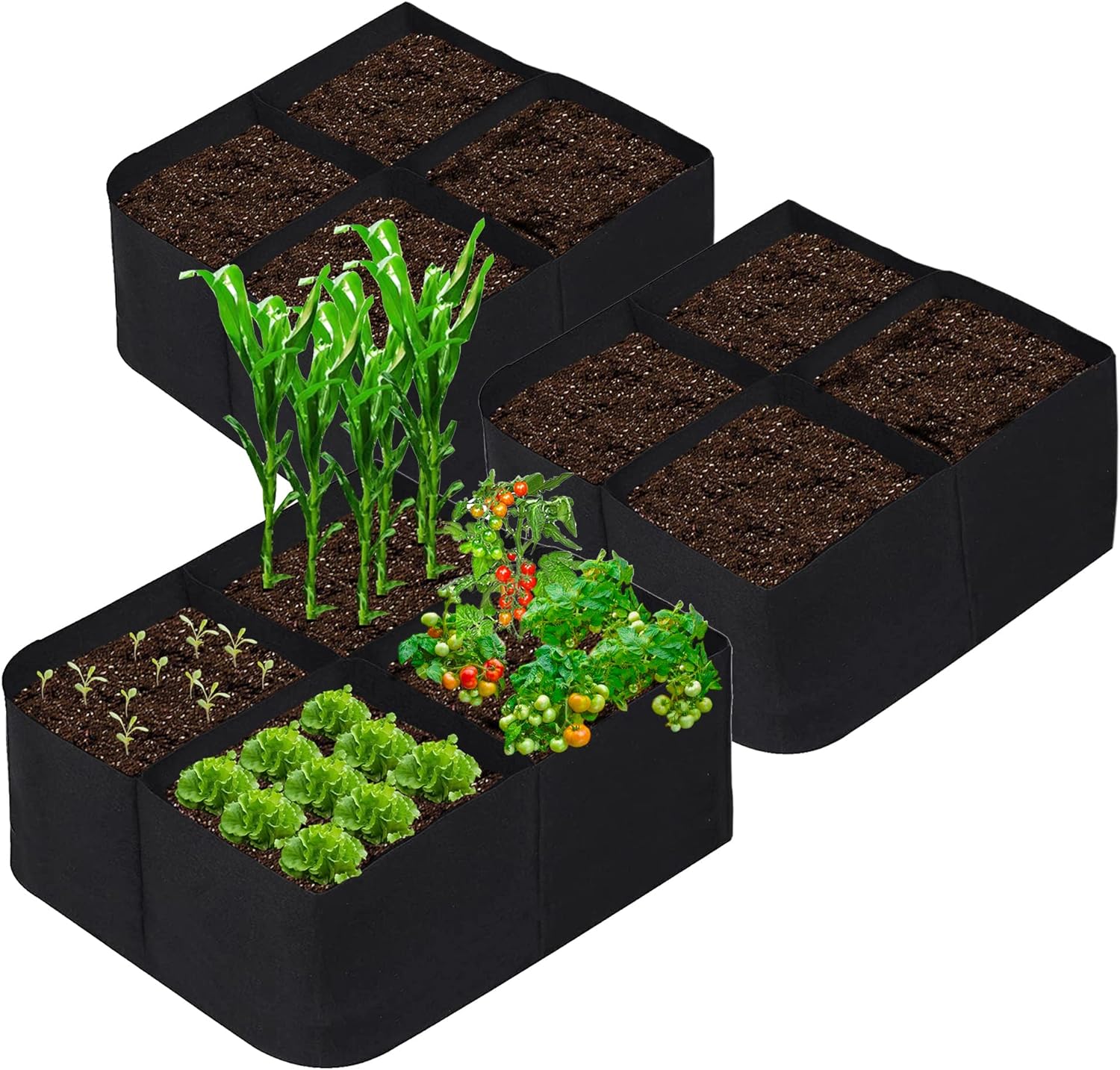 DS BS 2Pack 4 Grids Plant Grow Bag Garden Bed 60×60×30CM