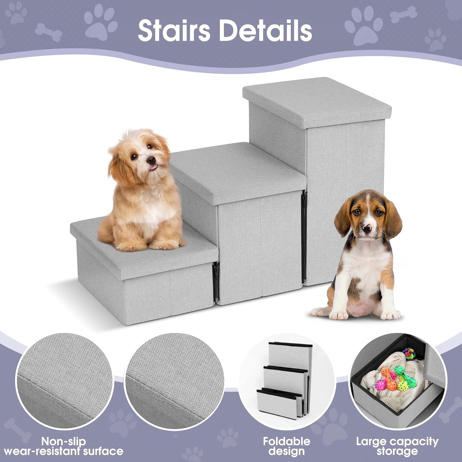 DS BS  3 Tiers Non-Slip Pet Stairs with Storage Organizer