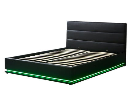T Henley Bed Frame with LED Light Double PU Black
