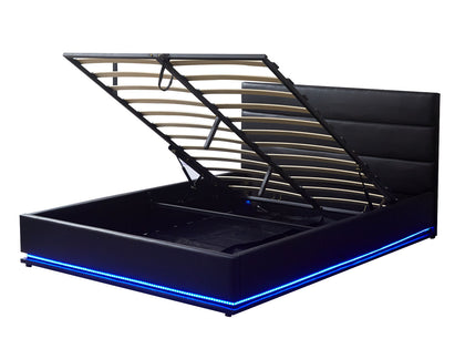 DS T Henley Bed Frame with LED Light Queen PU Black