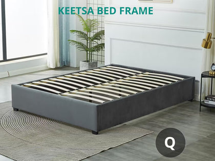 T Keetsa Bed Frame Queen Velvet Dark Grey