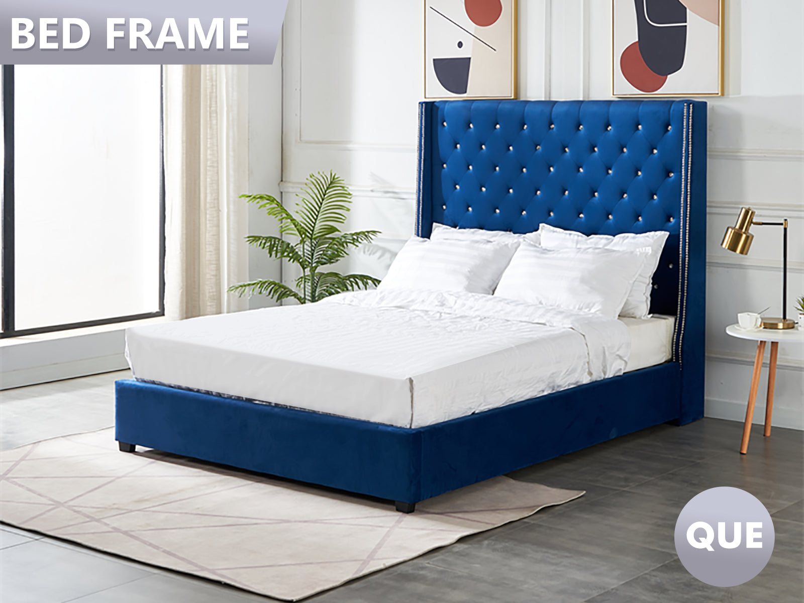 DS Aria Bed Frame Queen Velvet Blue