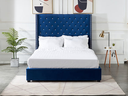 Aria Bed Frame Queen Velvet Blue