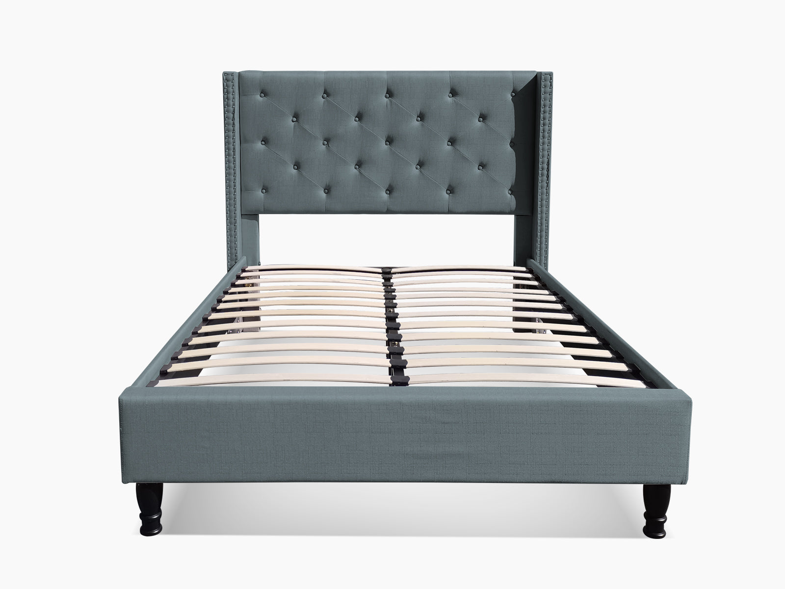 T New Lisbeth Fabric Bed Frame Double Blue