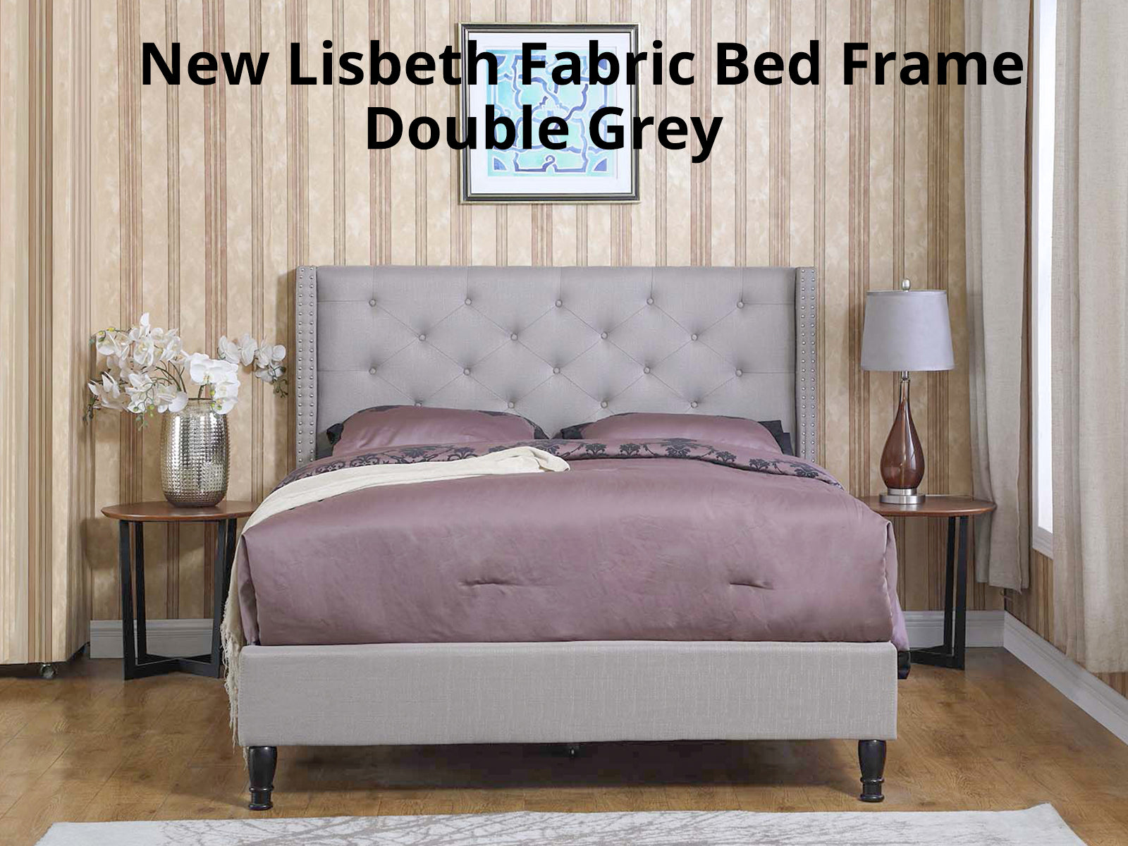 T New Lisbeth Fabric Bed Frame Double Grey
