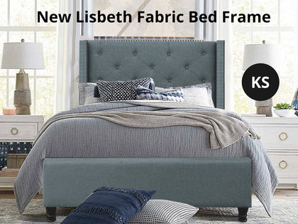 T New Lisbeth Fabric Bed Frame King Single Blue