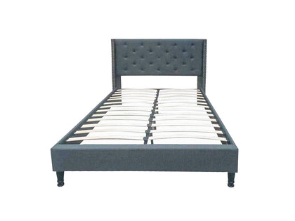 T New Lisbeth Fabric Bed Frame Queen Blue