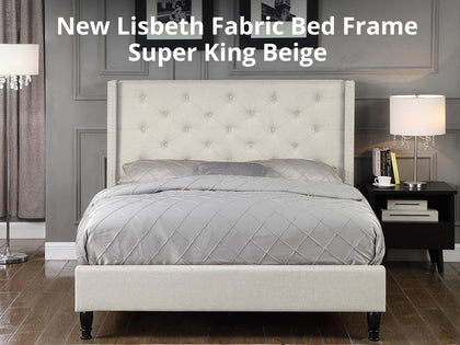 T New Lisbeth Fabric Bed Frame Super King Beige