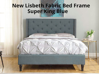 T New Lisbeth Fabric Bed Frame Super King Blue