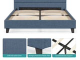T Neora Linen Bed Frame Queen Dark Blue
