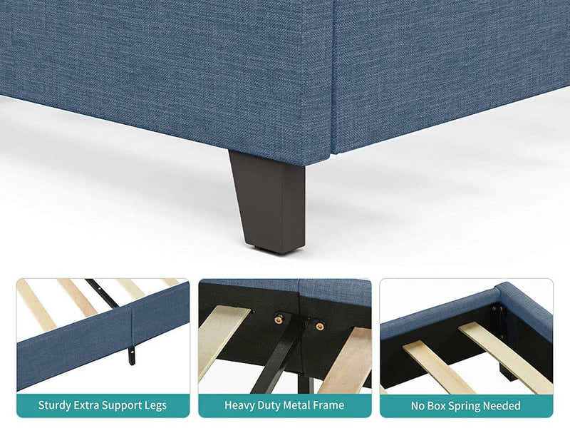 T Neora Linen Bed Frame Queen Dark Blue