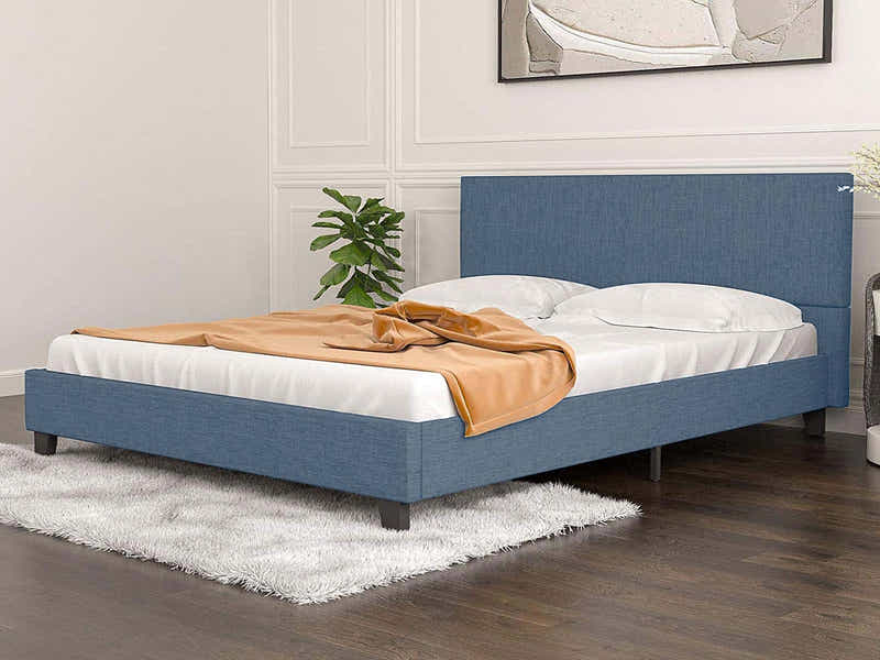 T Neora Linen Bed Frame Queen Dark Blue