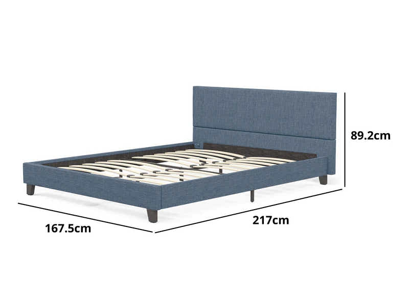 T Neora Linen Bed Frame Queen Dark Blue