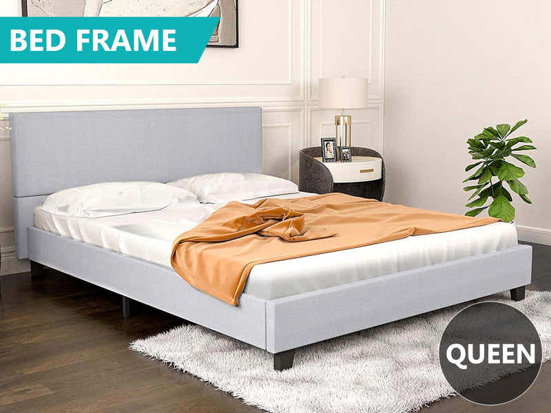 T Neora Linen Bed Frame Queen Light Grey