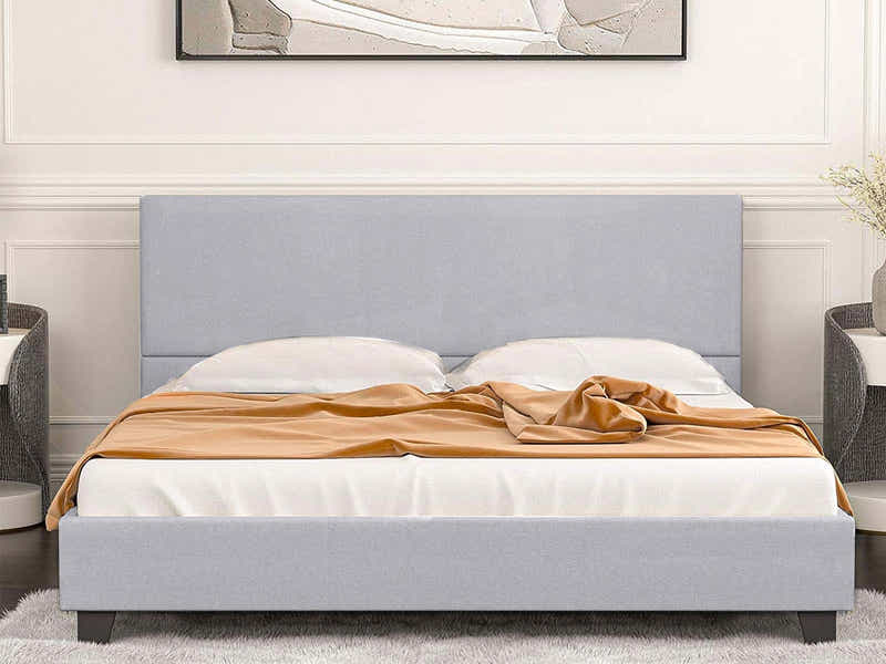 T Neora Linen Bed Frame Queen Light Grey