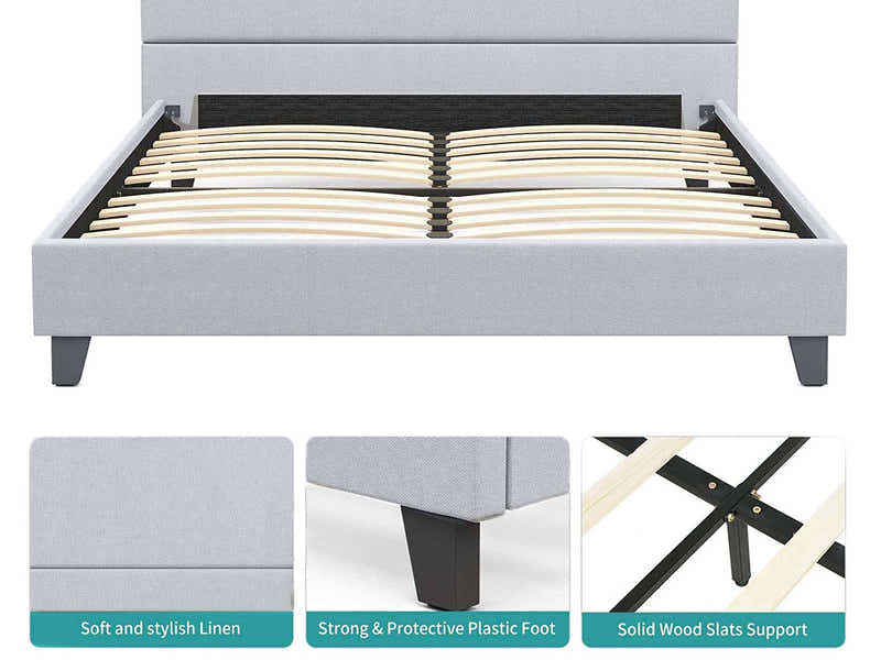 T Neora Linen Bed Frame Queen Light Grey