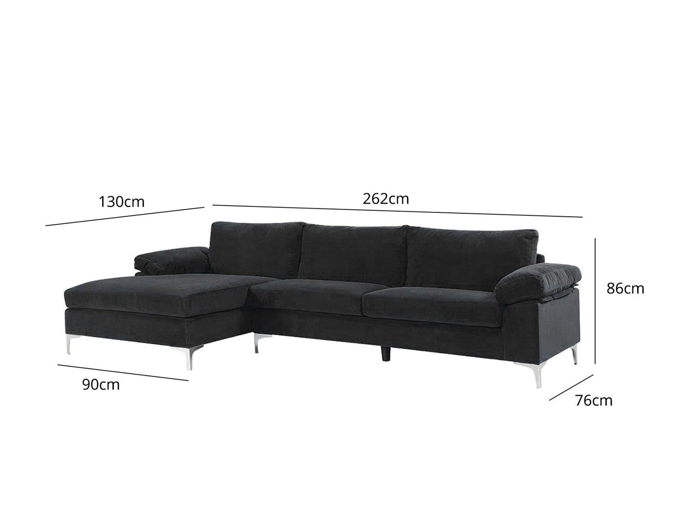 New Ronni Sectional Sofa with Left Chaise Velvet Black