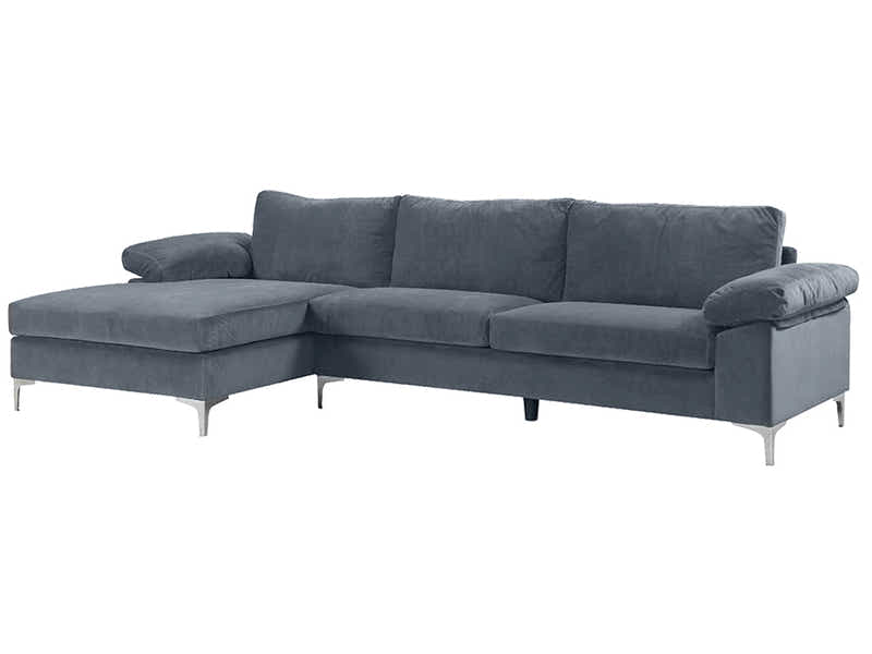 Ronni Velvet Sofa with Left Chaise - Dark Grey