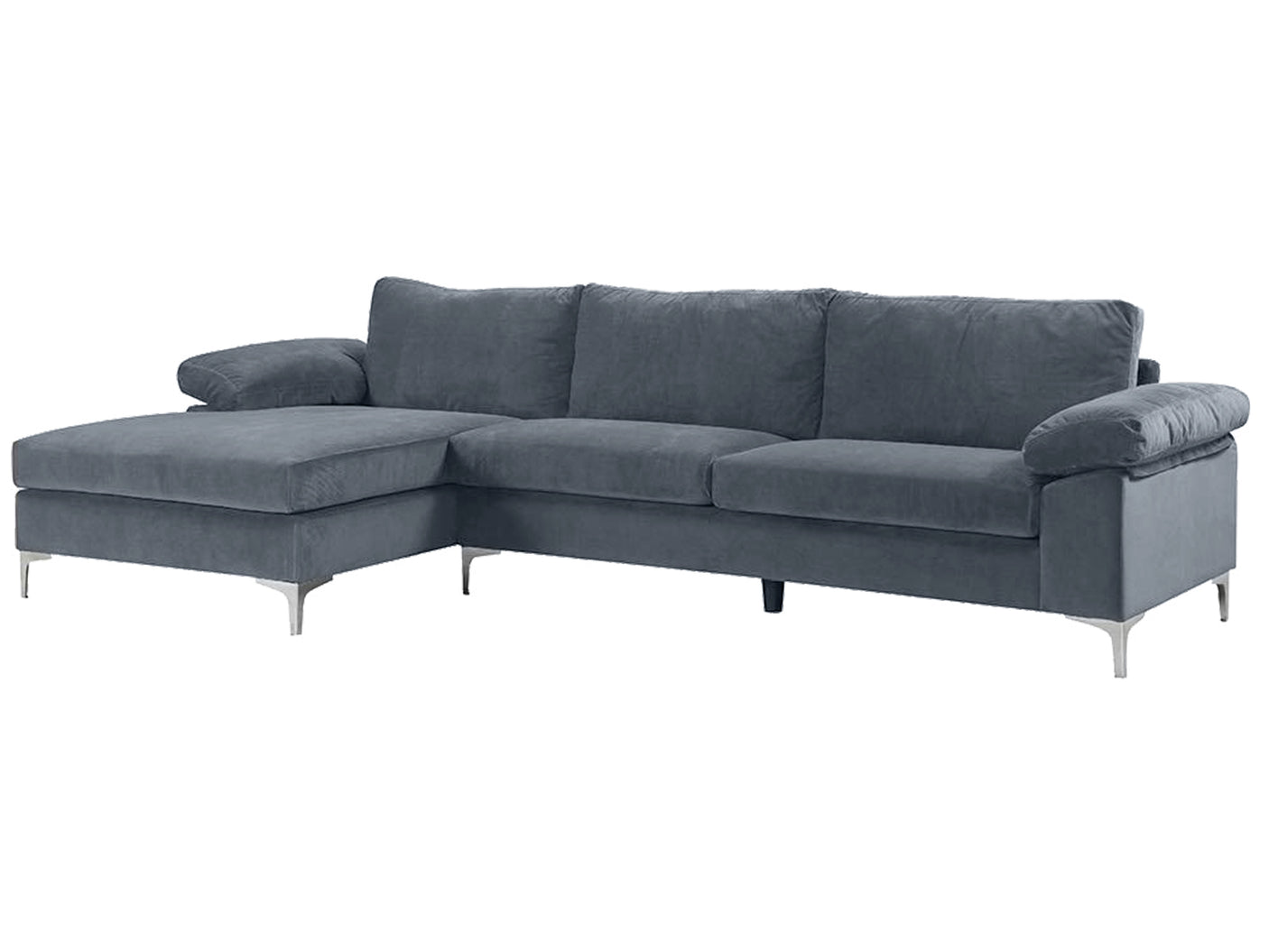 New Ronni Sectional Sofa with Left Chaise Velvet Dark Grey
