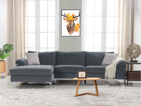 New Ronni Sectional Sofa with Left Chaise Velvet Dark Grey