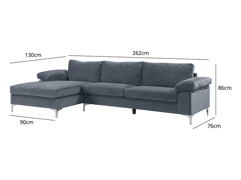Ronni Velvet Sofa with Left Chaise - Dark Grey
