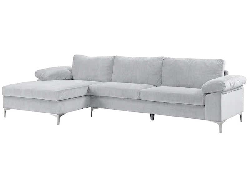Ronni Velvet Sofa with Left Chaise - Grey