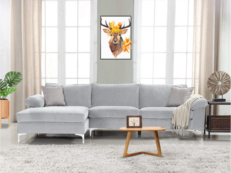 New Ronni Sectional Sofa with Left Chaise Velvet Grey