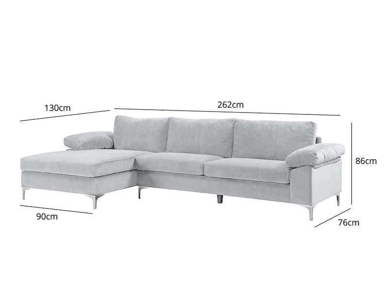Ronni Velvet Sofa with Left Chaise - Grey