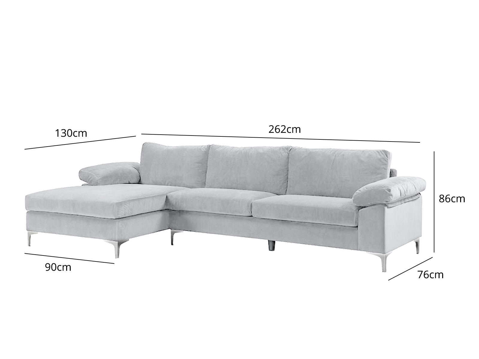 New Ronni Sectional Sofa with Left Chaise Velvet Grey