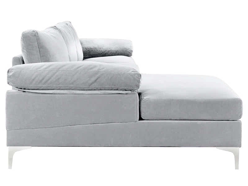 Ronni Velvet Sofa with Left Chaise - Grey