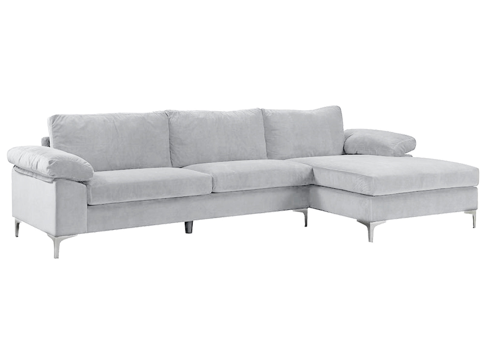 New Ronni Sectional Sofa with Right Chaise Velvet Grey