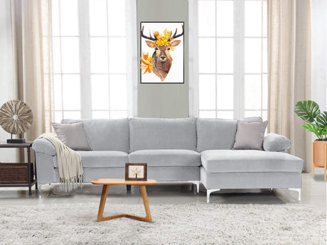 New Ronni Sectional Sofa with Right Chaise Velvet Grey