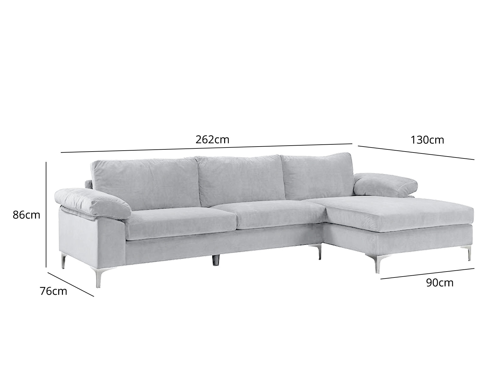 New Ronni Sectional Sofa with Right Chaise Velvet Grey