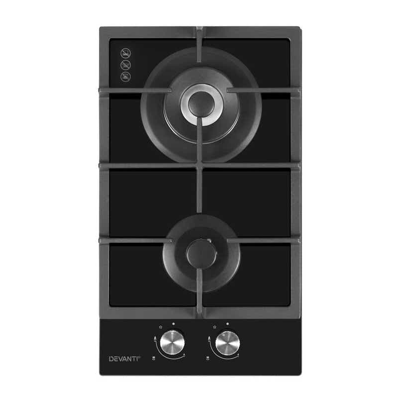 DS NA Gas Cooktop 30cm Gas Stove Cooker 2 Burner Cook Top Konbs NG LPG Black