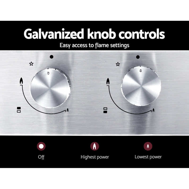 DS NA Gas Cooktop 30cm Gas Stove Cooker 2 Burner Cook Top Konbs NG LPG Steel